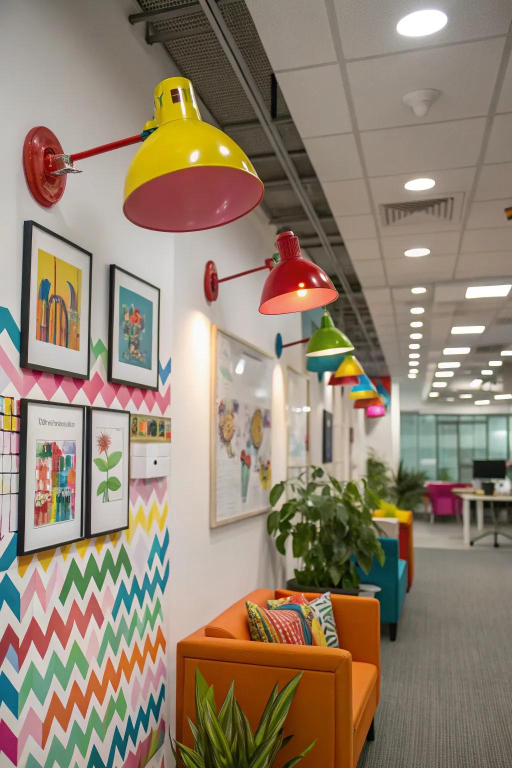 Bright sconces adding vibrancy to the office.