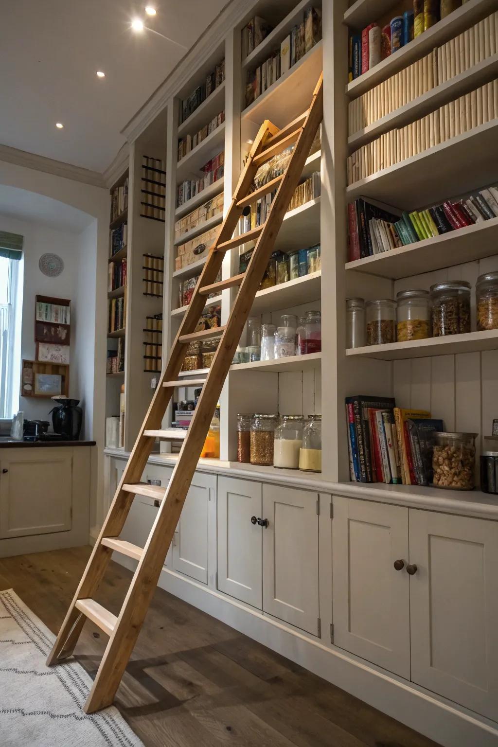 A staircase ladder provides style and practicality for elevated storage.