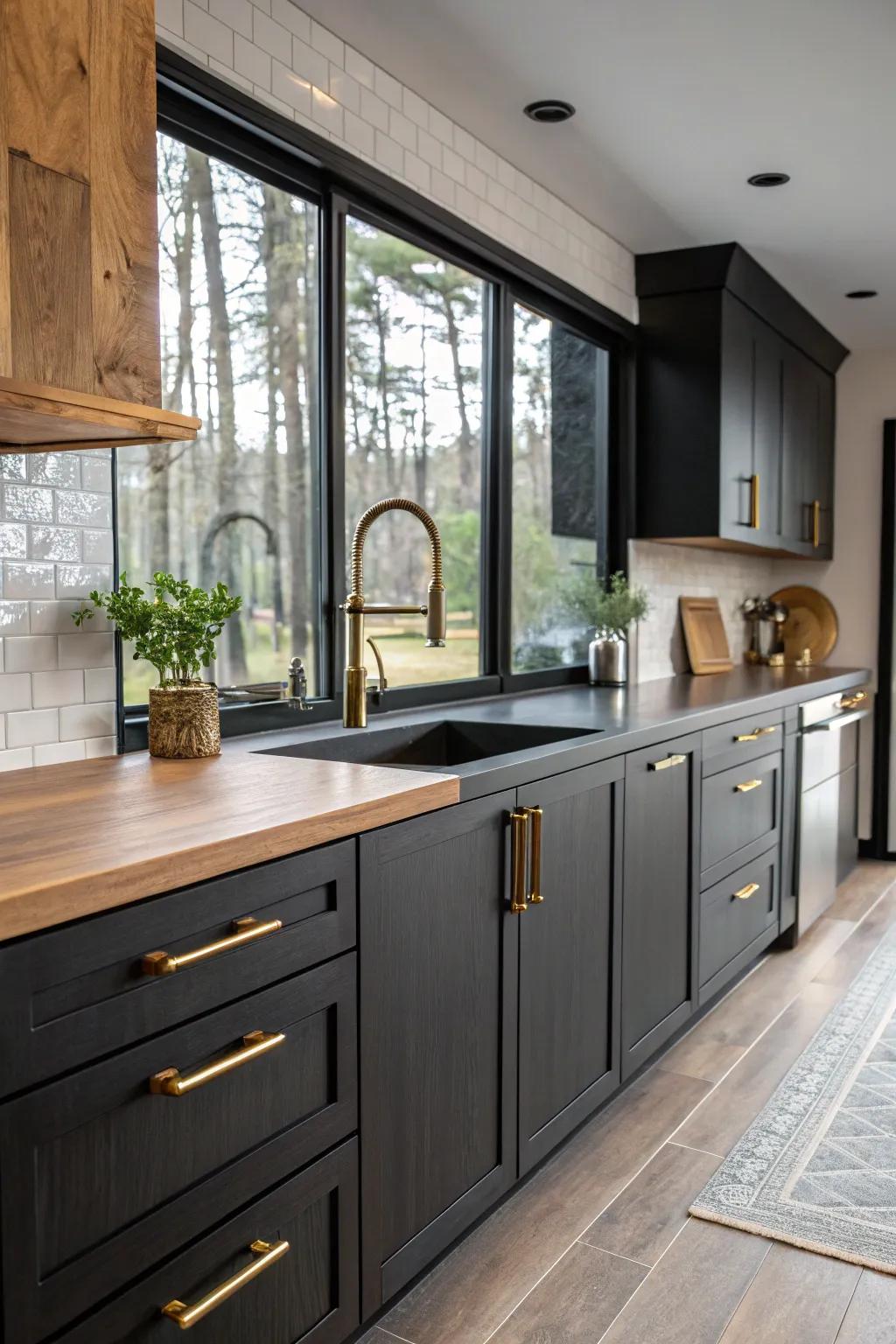 Metal accents infuse the kitchen with a polished, contemporary contrast.