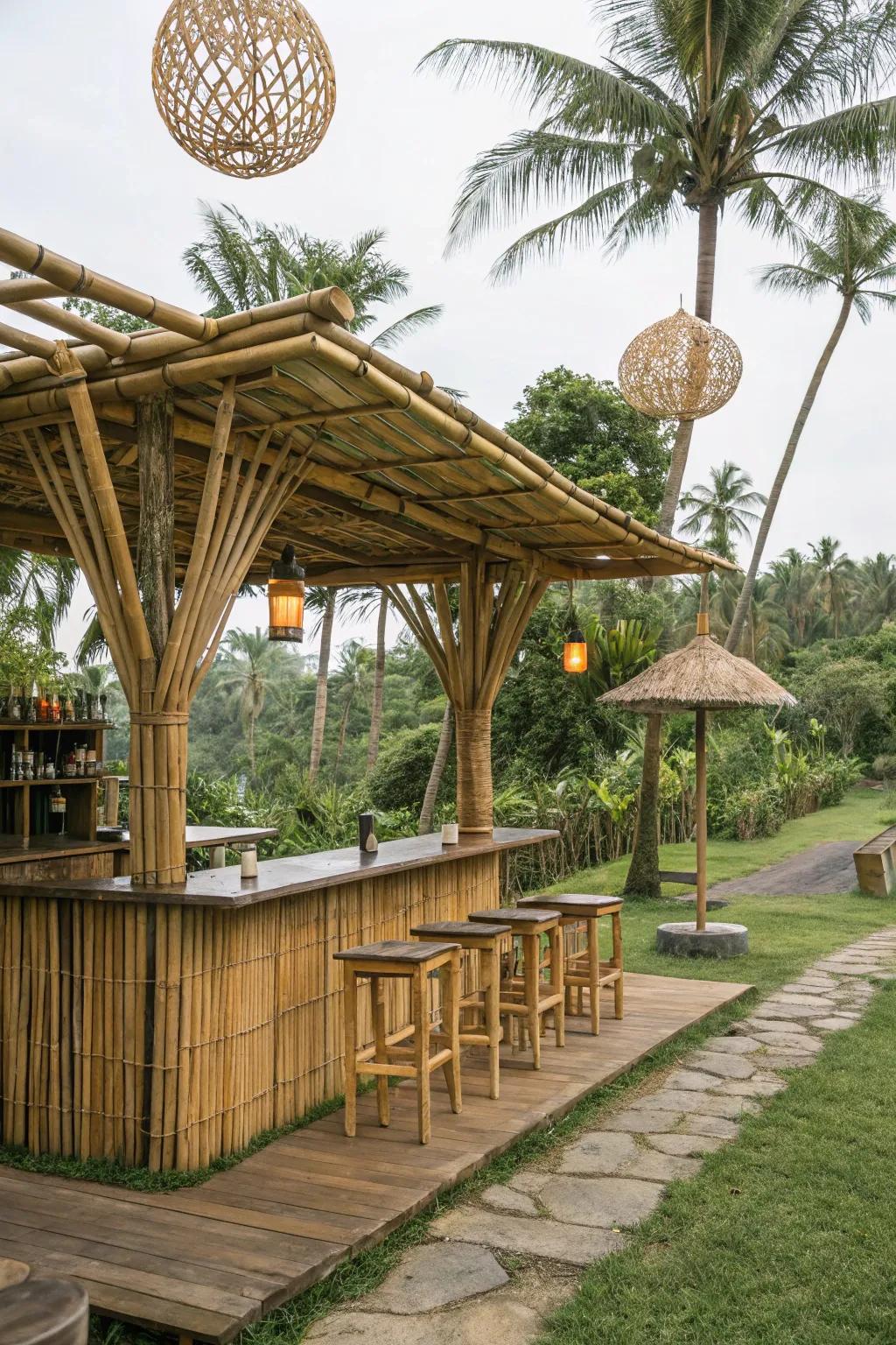 A bamboo bar, bringing the tropics home.