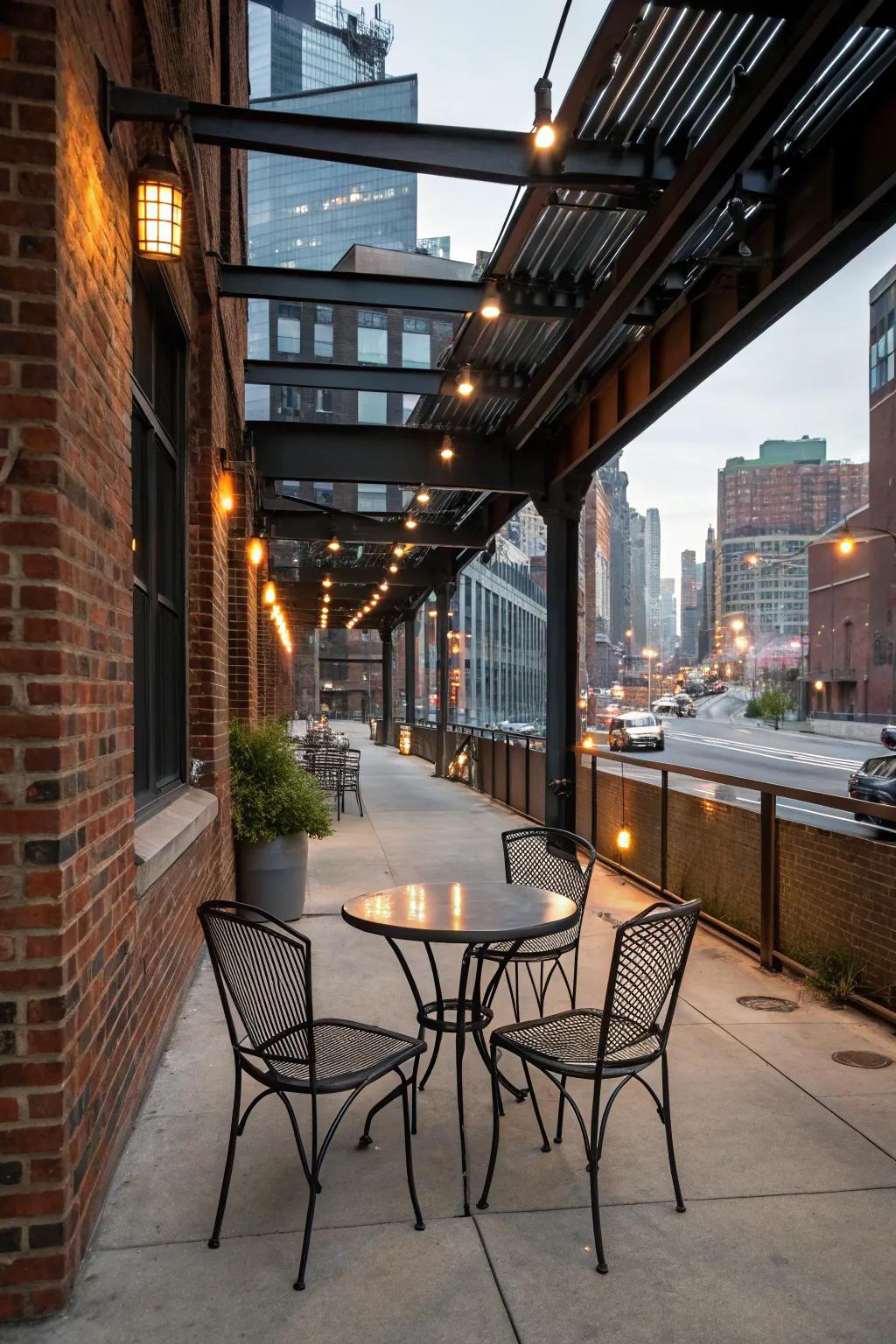 Infuse an industrial edge into your patio's ambiance through the incorporation of metal textures.