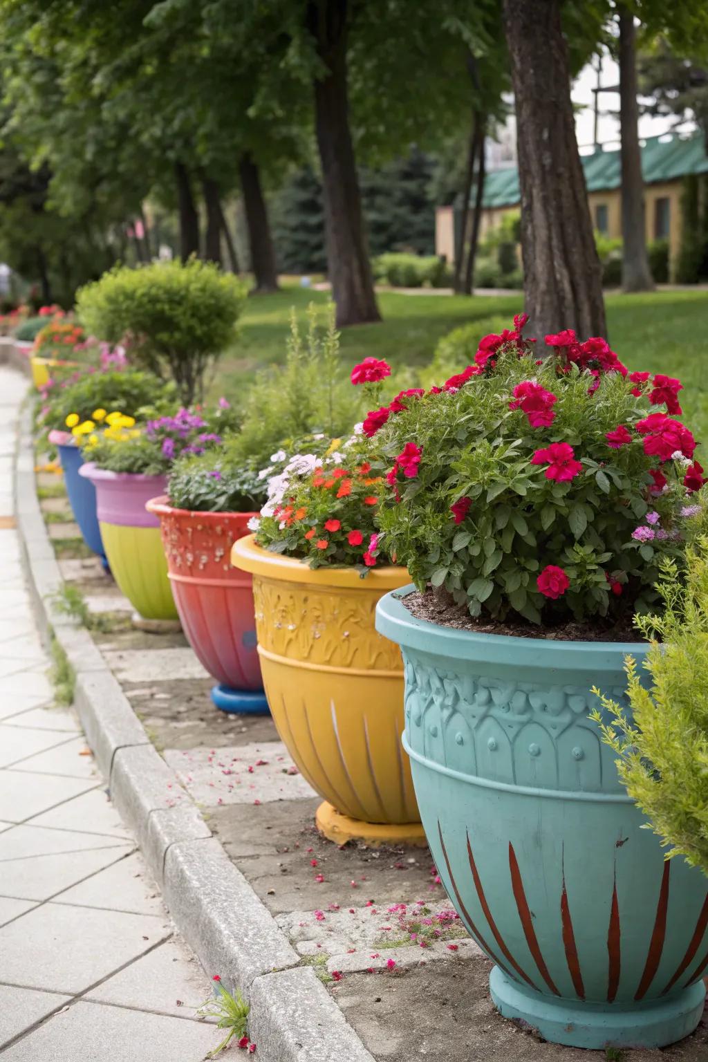 Vibrant terra-cotta pots bringing vibrancy to the garden.
