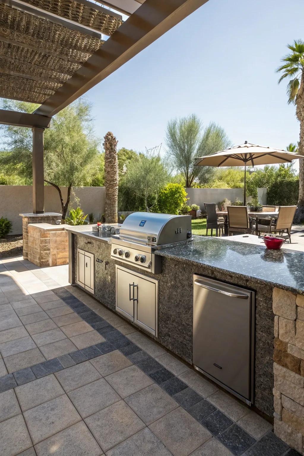 Granite worktops merge beauty with toughness.