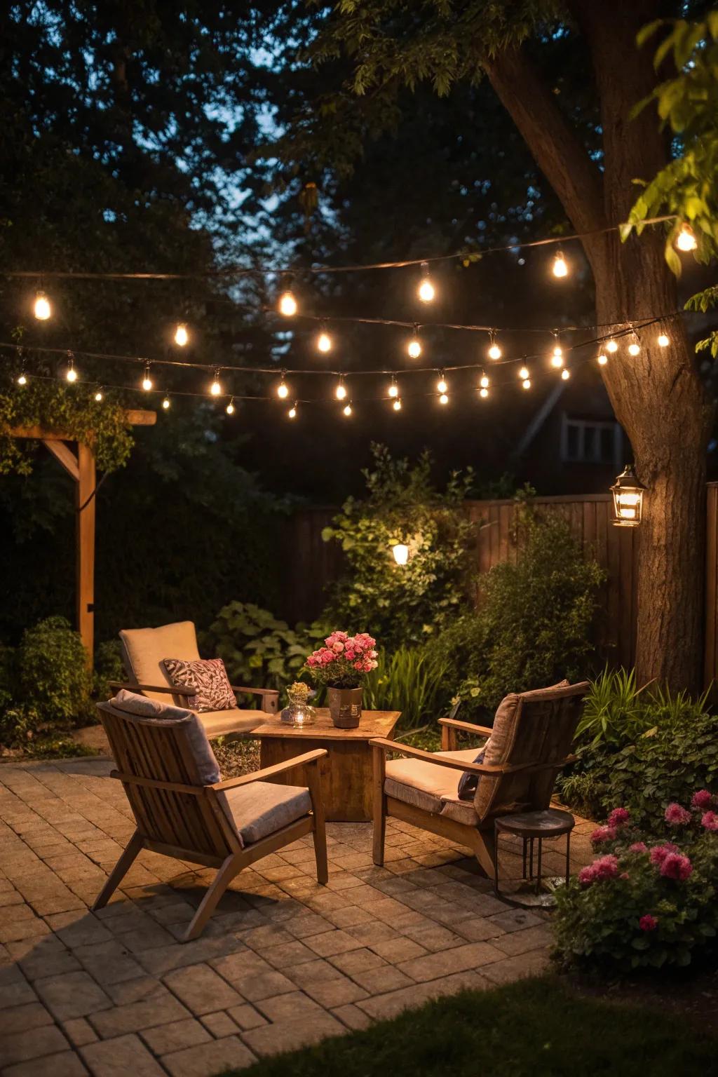 Lighting strands add enchanting ambiance to outdoor gatherings.