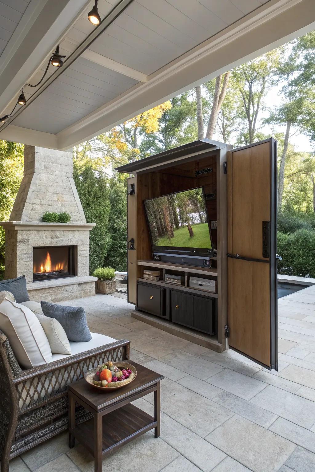 A hideaway casing keeps your screen hidden and your space tidy.