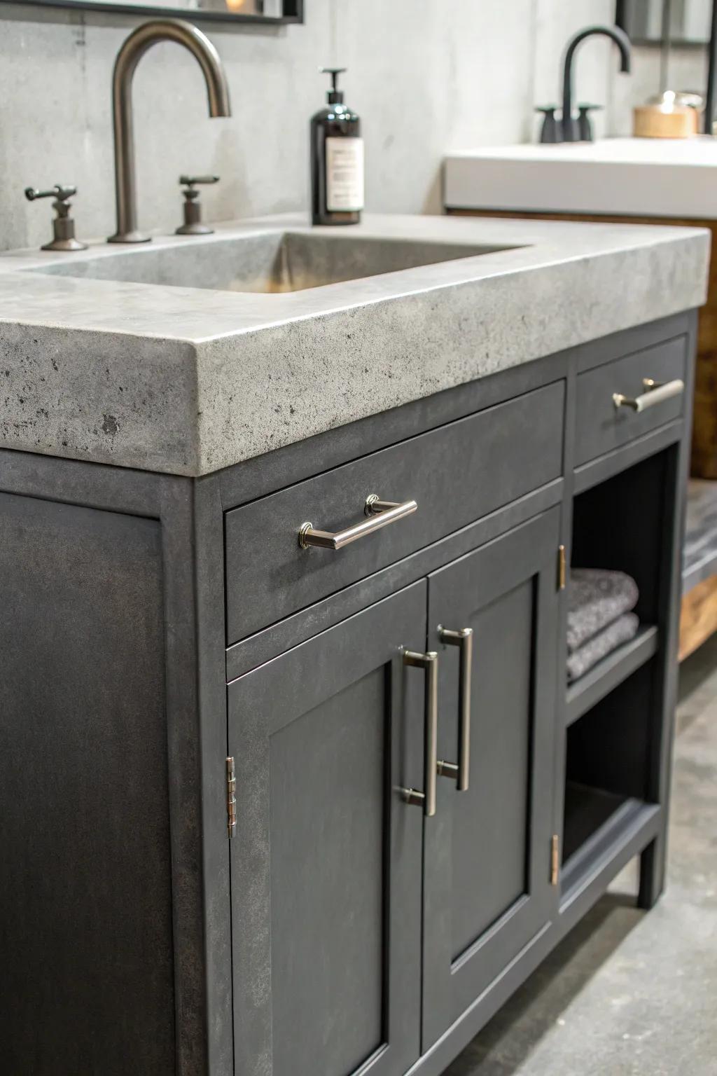 Graphite vanities offer an urban edge.