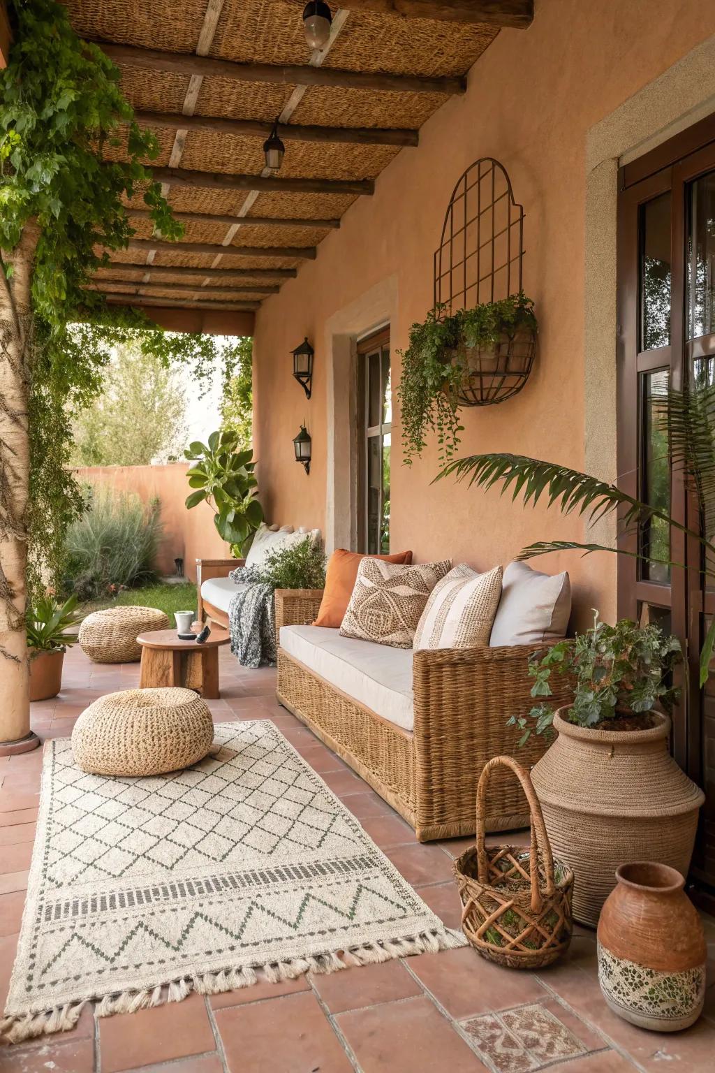 Earthy tones and textures create a sophisticated outdoor retreat.