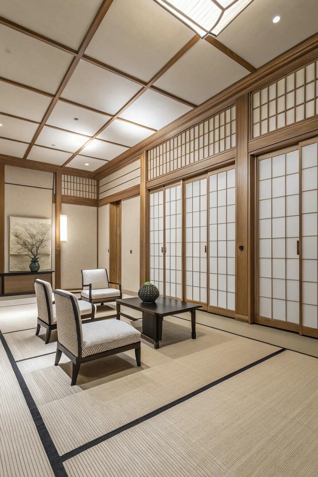Room featuring sophisticated simple line board designs.