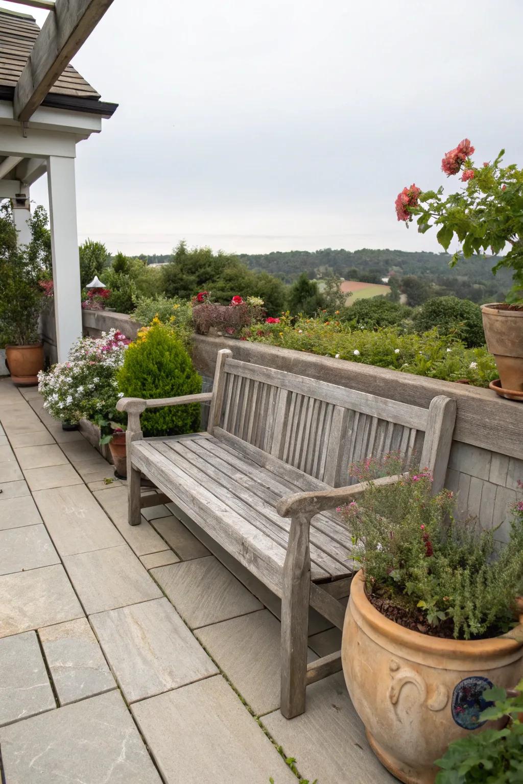 Constructed benches extend chic seating and depository solutions.
