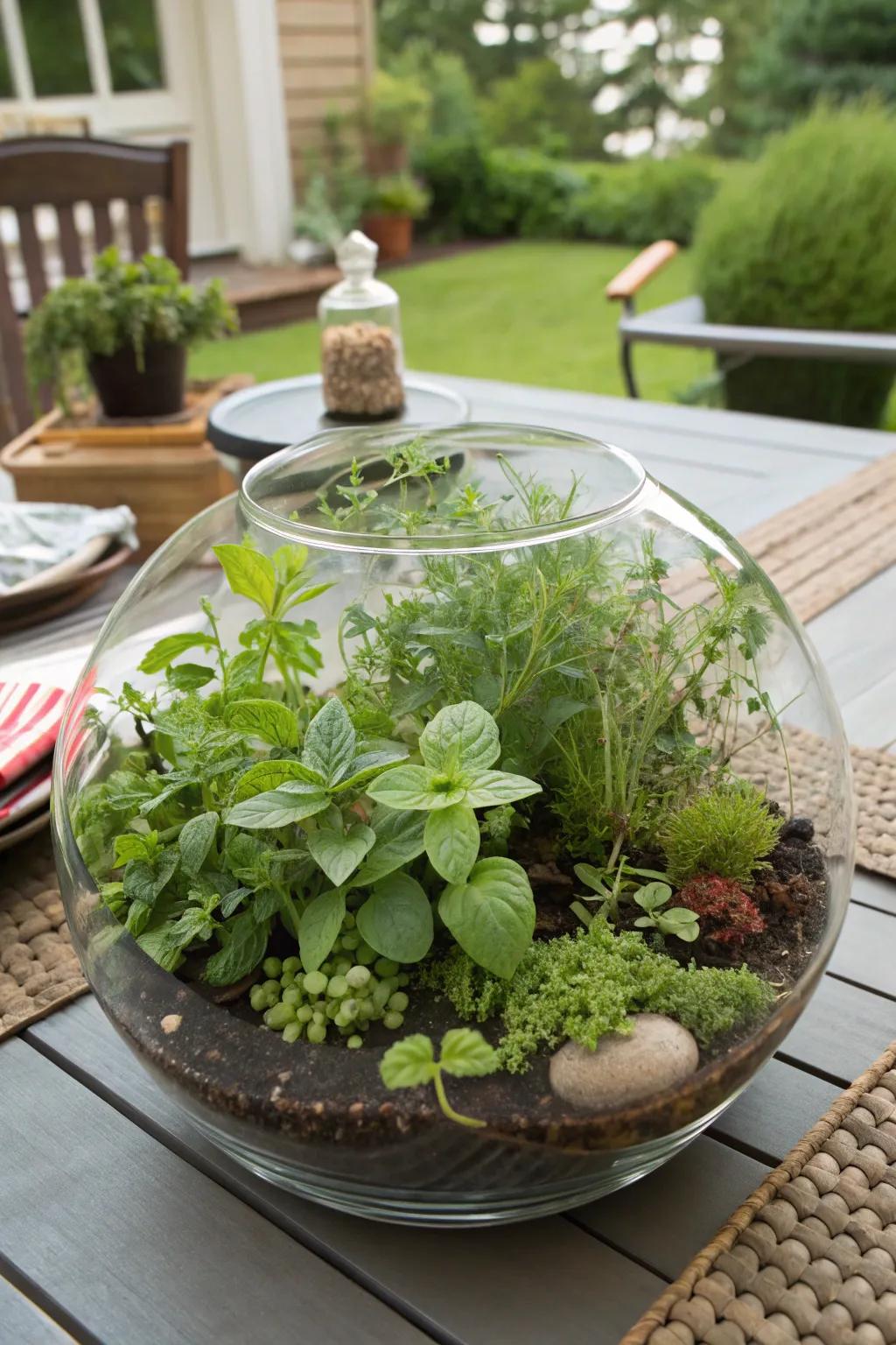 Herb terrarium enhancing with a magical touch.