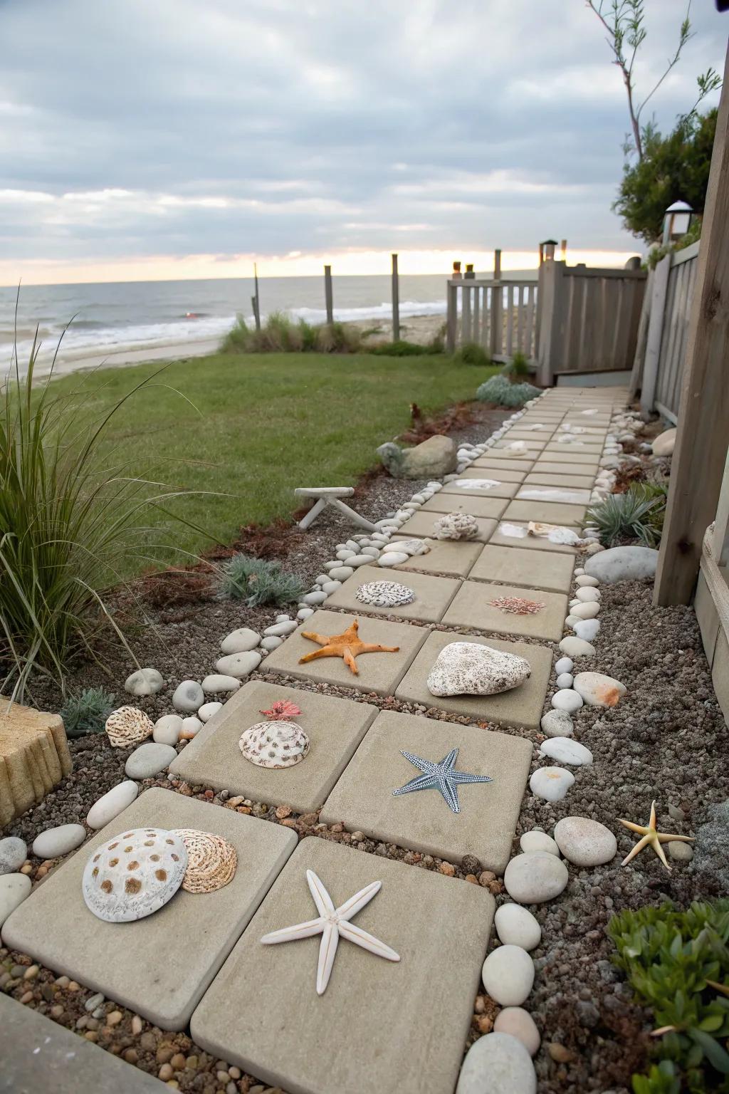 A coastal shellstone walkway exuding oceanic allure.