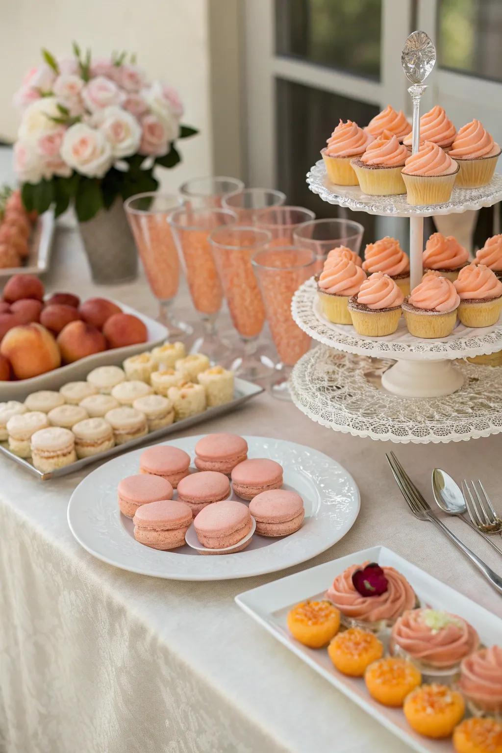 Delightful apricot-themed sweet table to wow your guests.