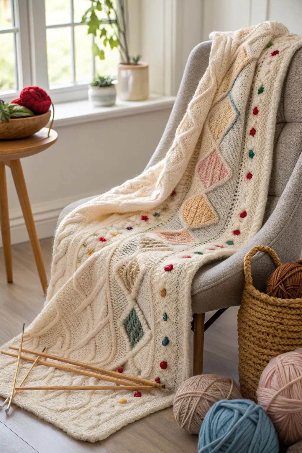 A knitting-themed throw, ideal for showcasing your crafting passion.
