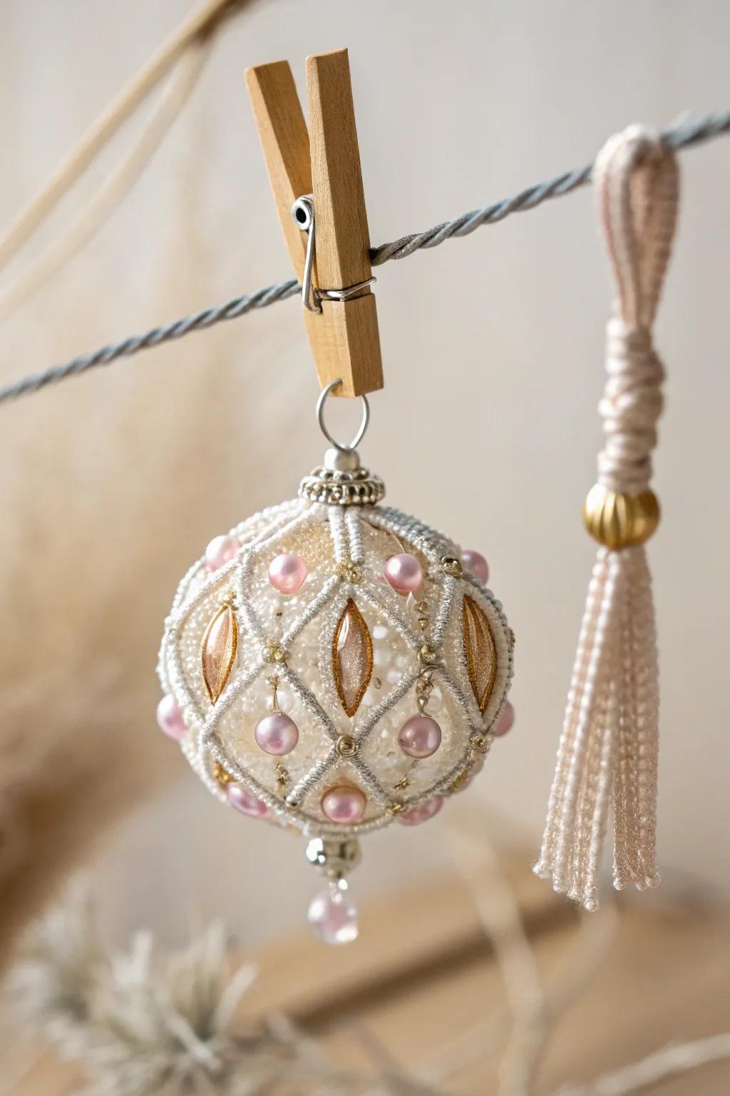 Add a touch of glamour to your decor with this stunning beaded decoration, where simplicity meets elegance.