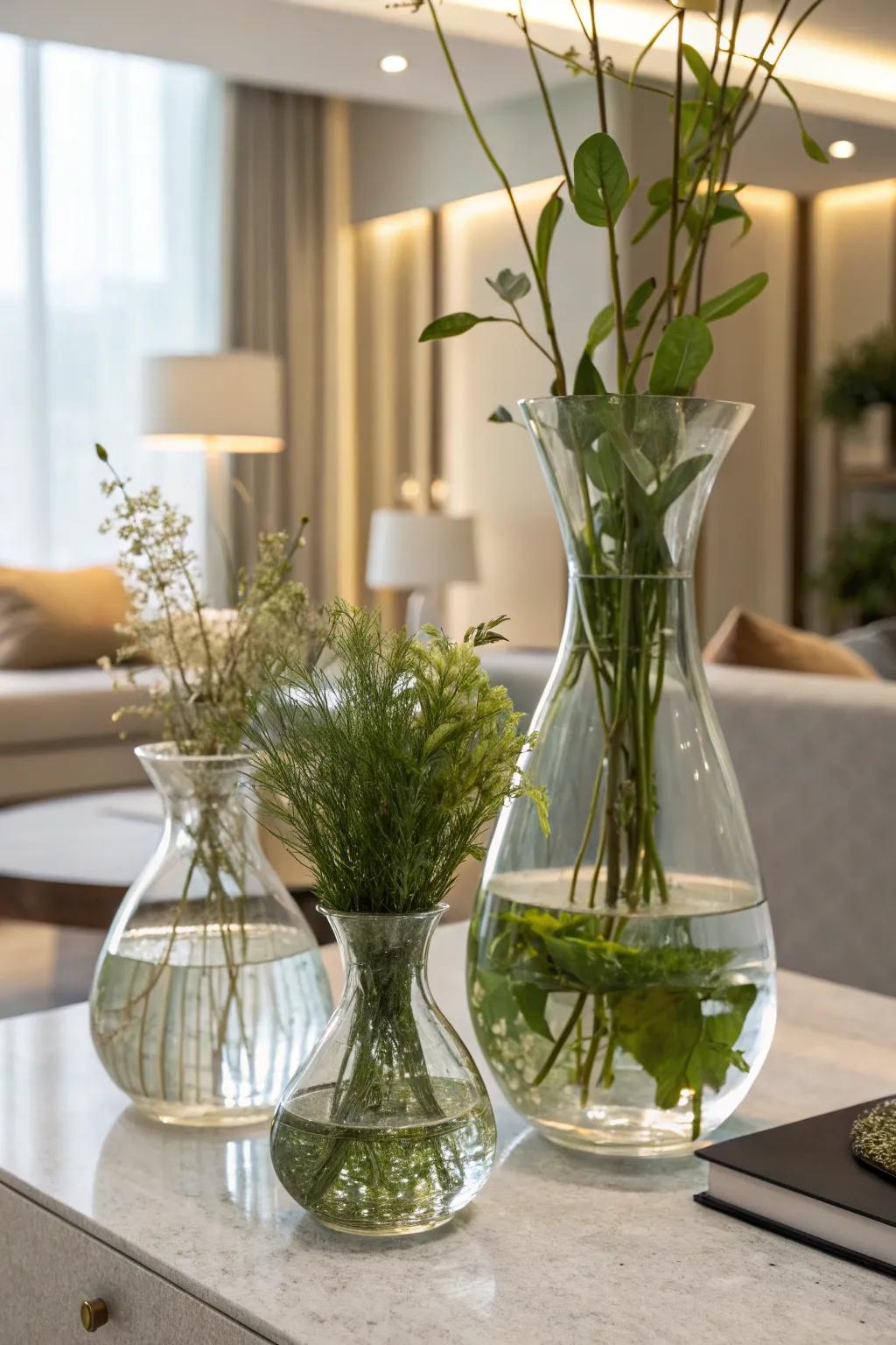 Craft a peaceful atmosphere with aquatic plant displays.