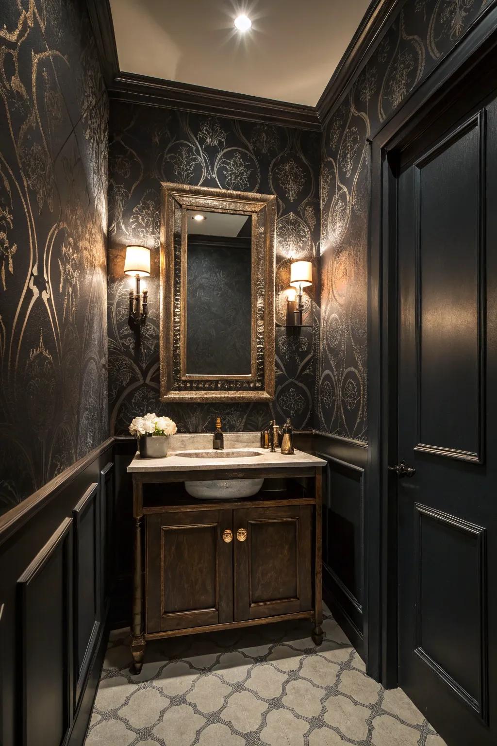 Brooding dark hues create a bold, sophisticated atmosphere.