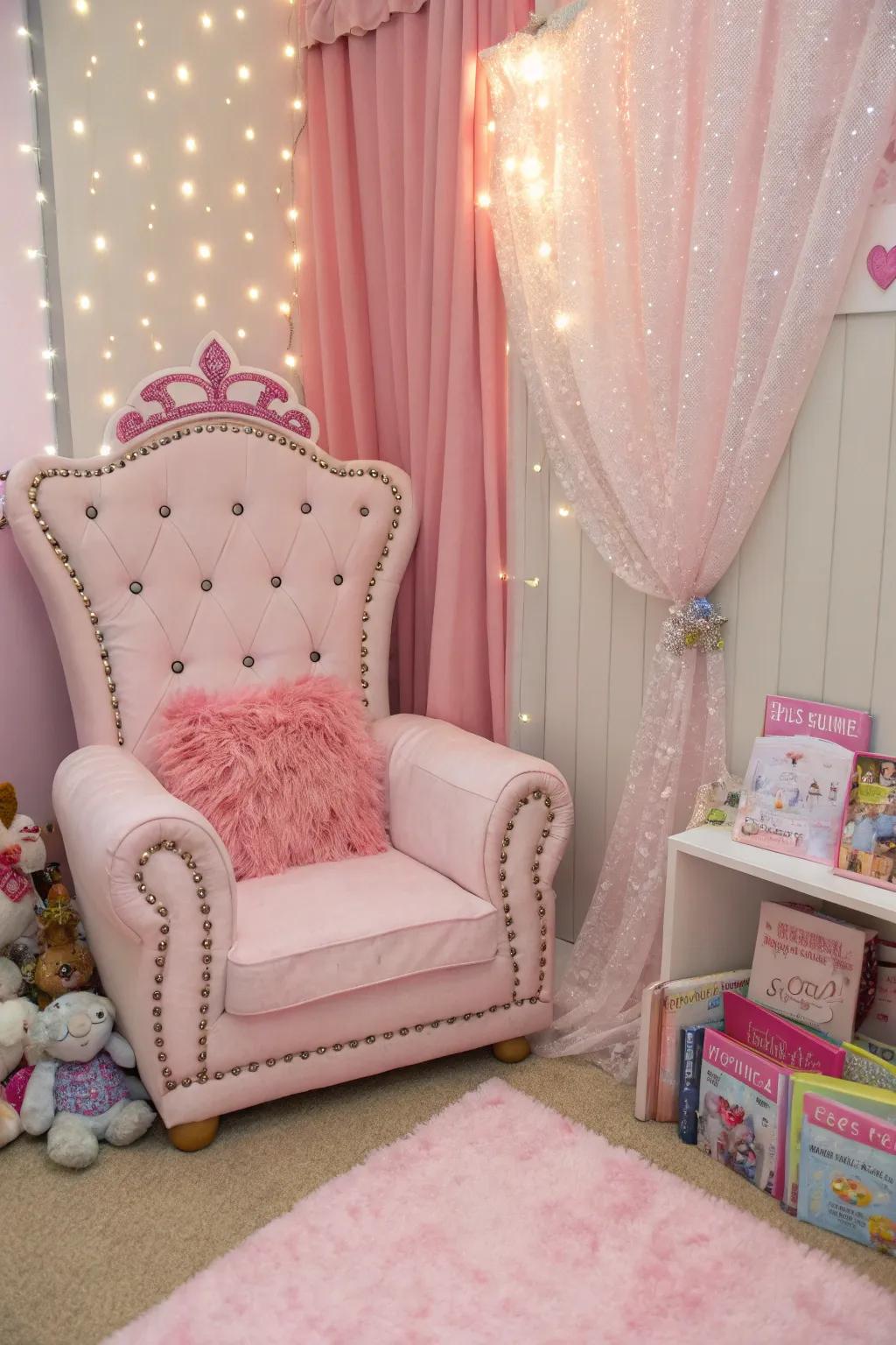 A plush chair offers a royal seating option.