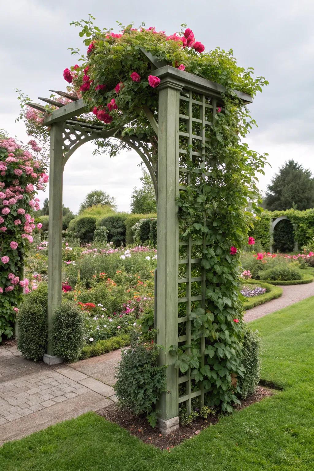 Improve privacy through the vibrant design of an undulating peak trellis.