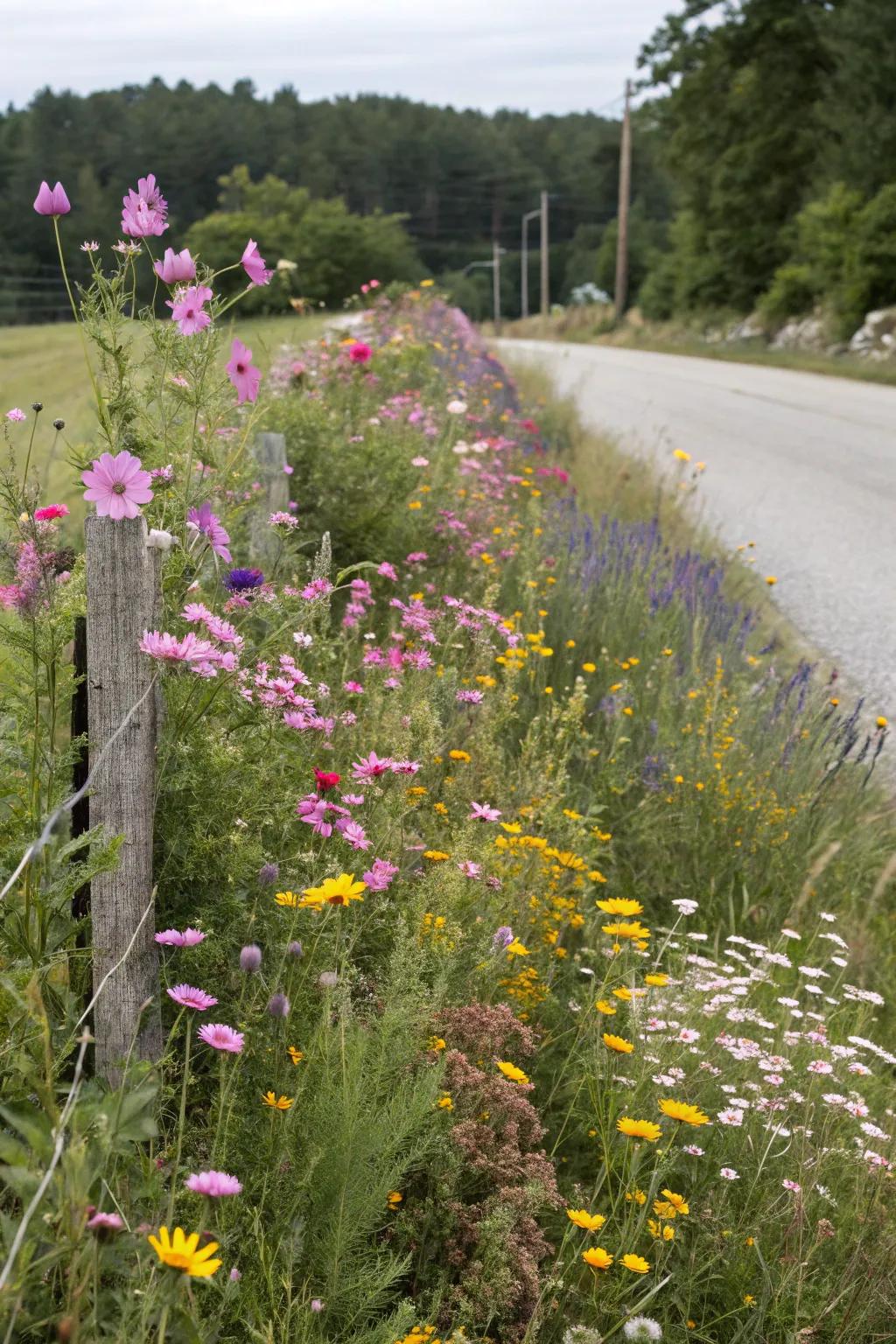 Wildflower meadow bringing color to property lines.