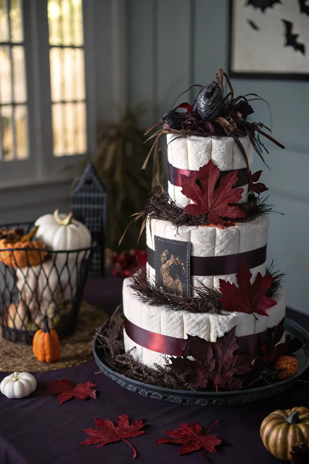 Gothic autumnal nappy cakes produce a daring and theatrical assertion.