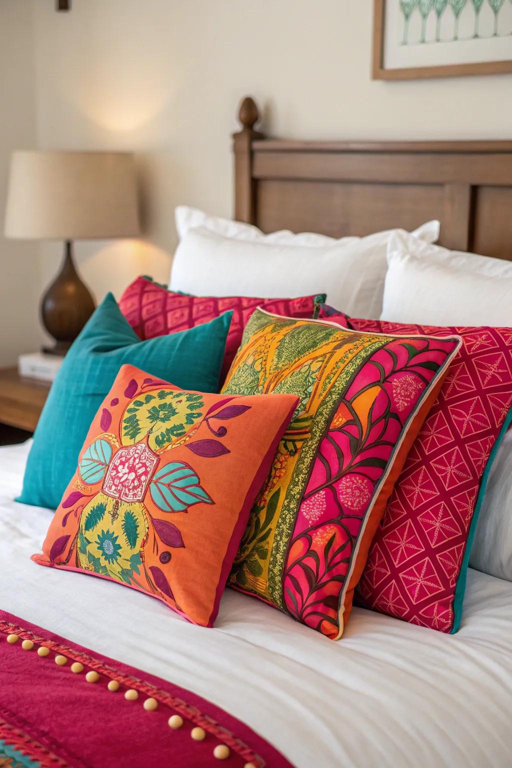 Striking hues make a strong statement when arranging pillows.
