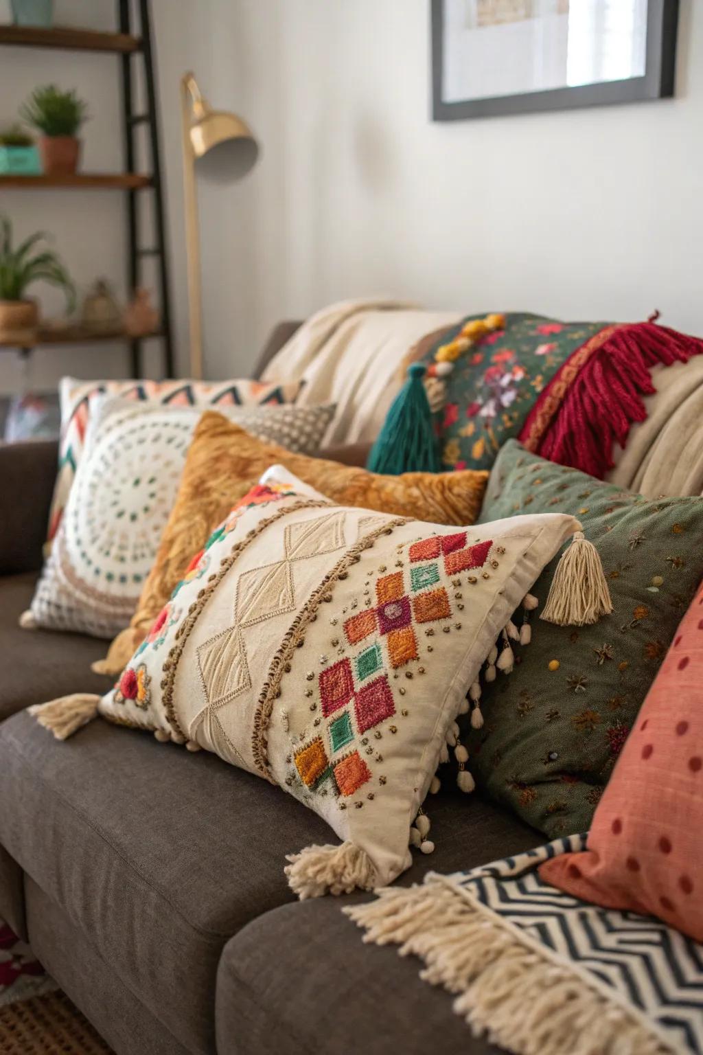 Dynamic scatter pillows infuse character into the couch.