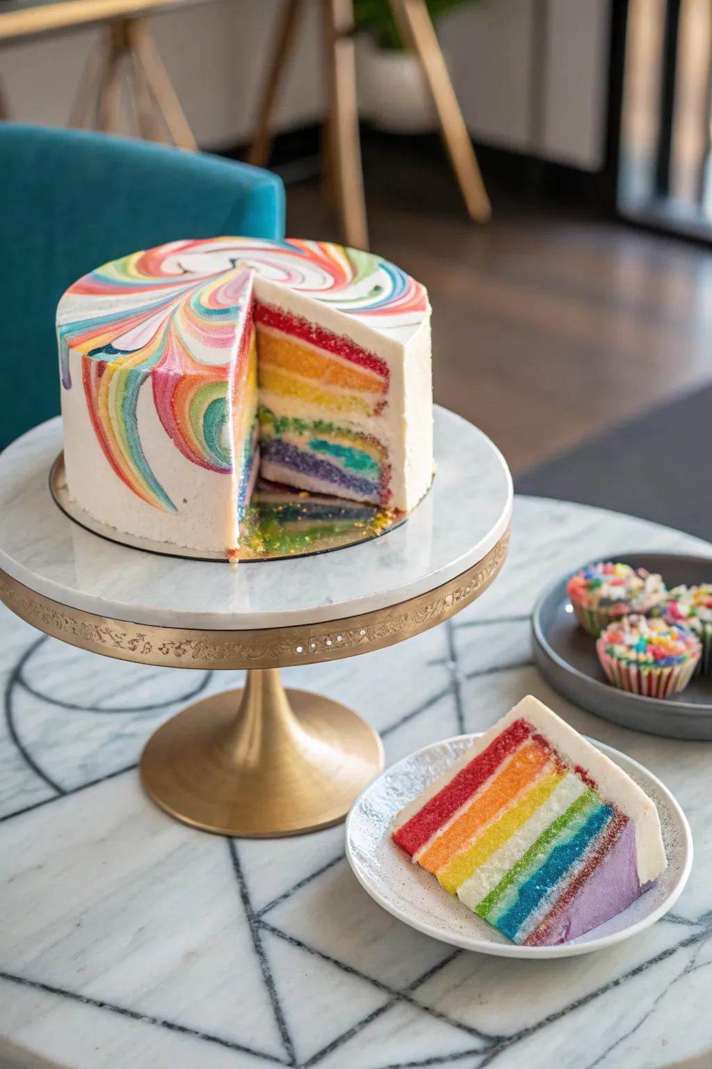 The spectrum marble confection constitutes an enthralling visual indulgence.