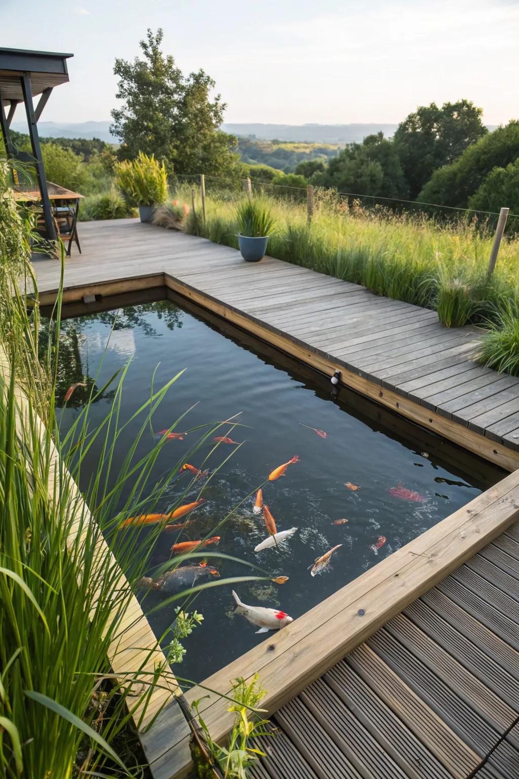An immersive experience exhibiting a drifting deck around the pond.