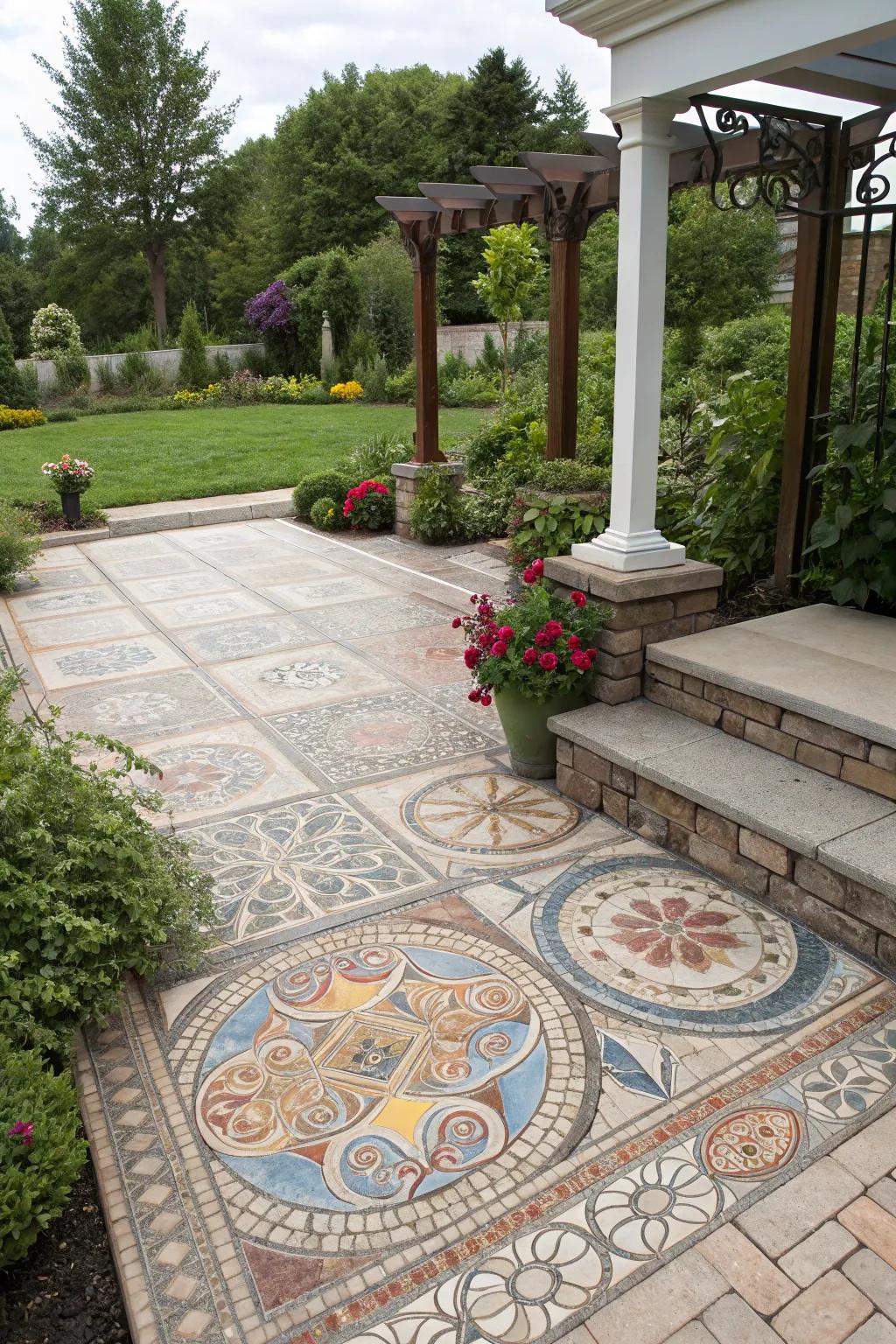 Artistic layouts append a unique flair to patio floors.