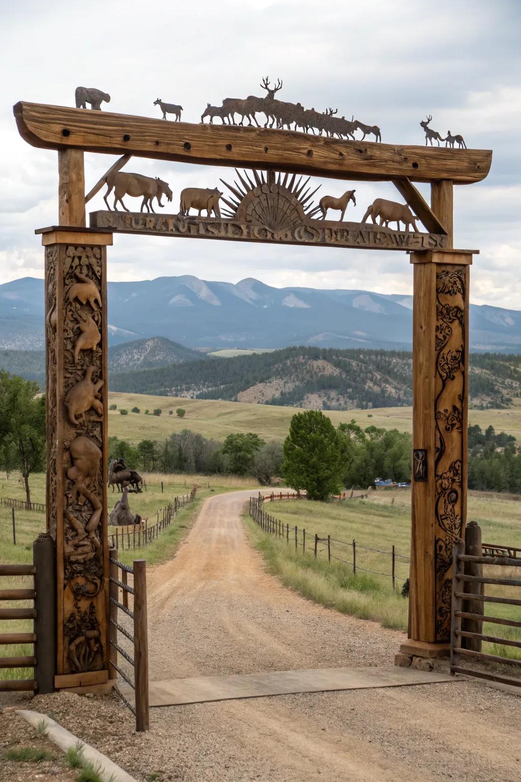 Artistic engravings for a masterpiece entrance.