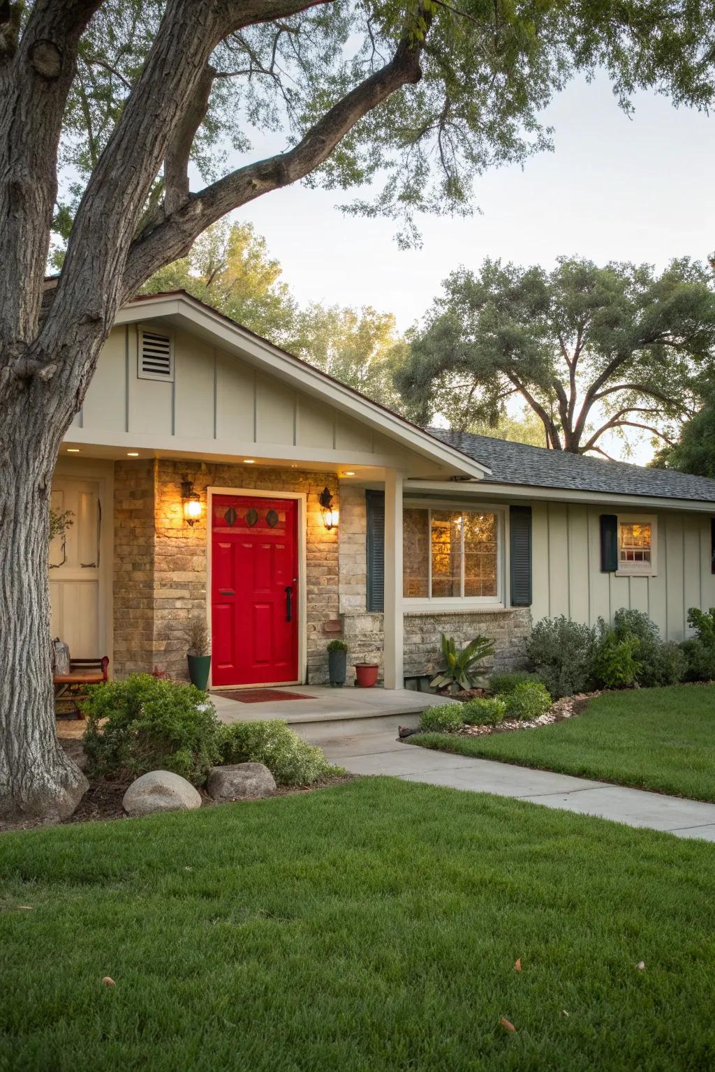A red door makes a bold, welcoming statement.
