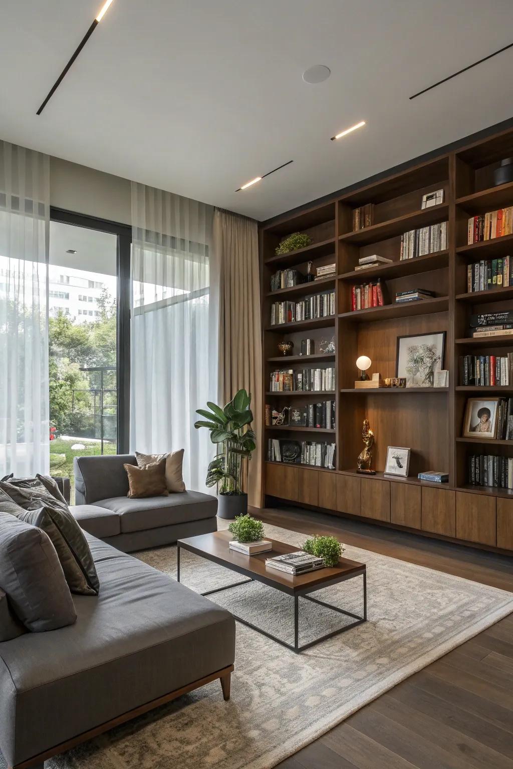 A living room combining functionality with personalized design.