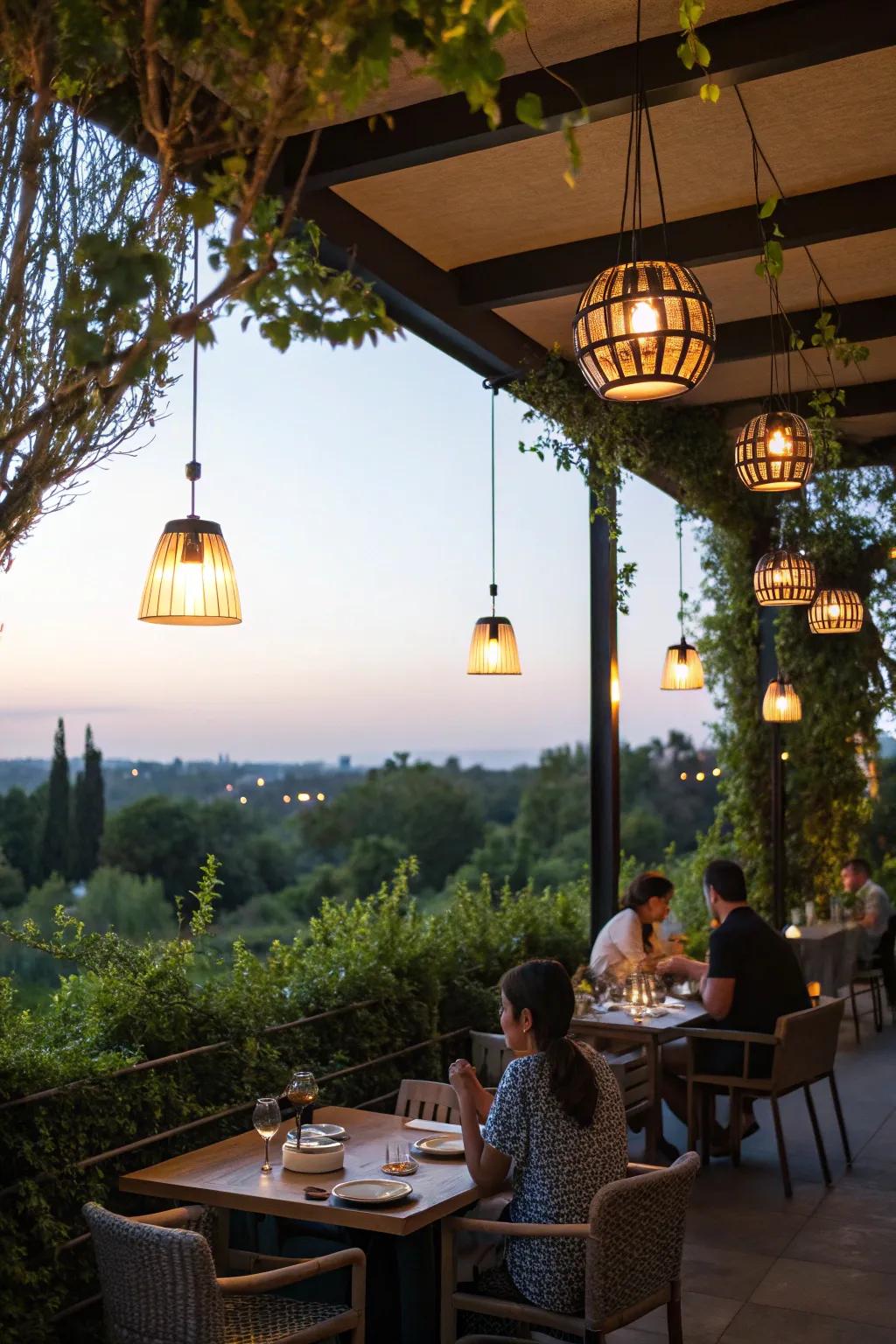 Pendant illumination bring focused elegance to dining areas.