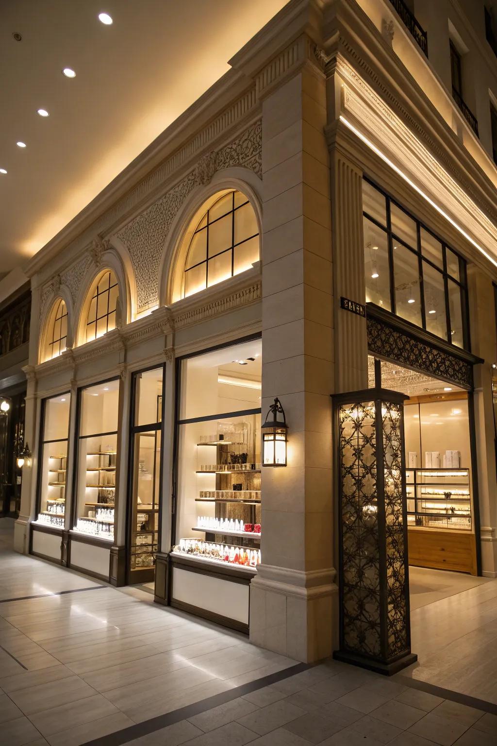 Upward lighting infusing drama and accentuating structural components.