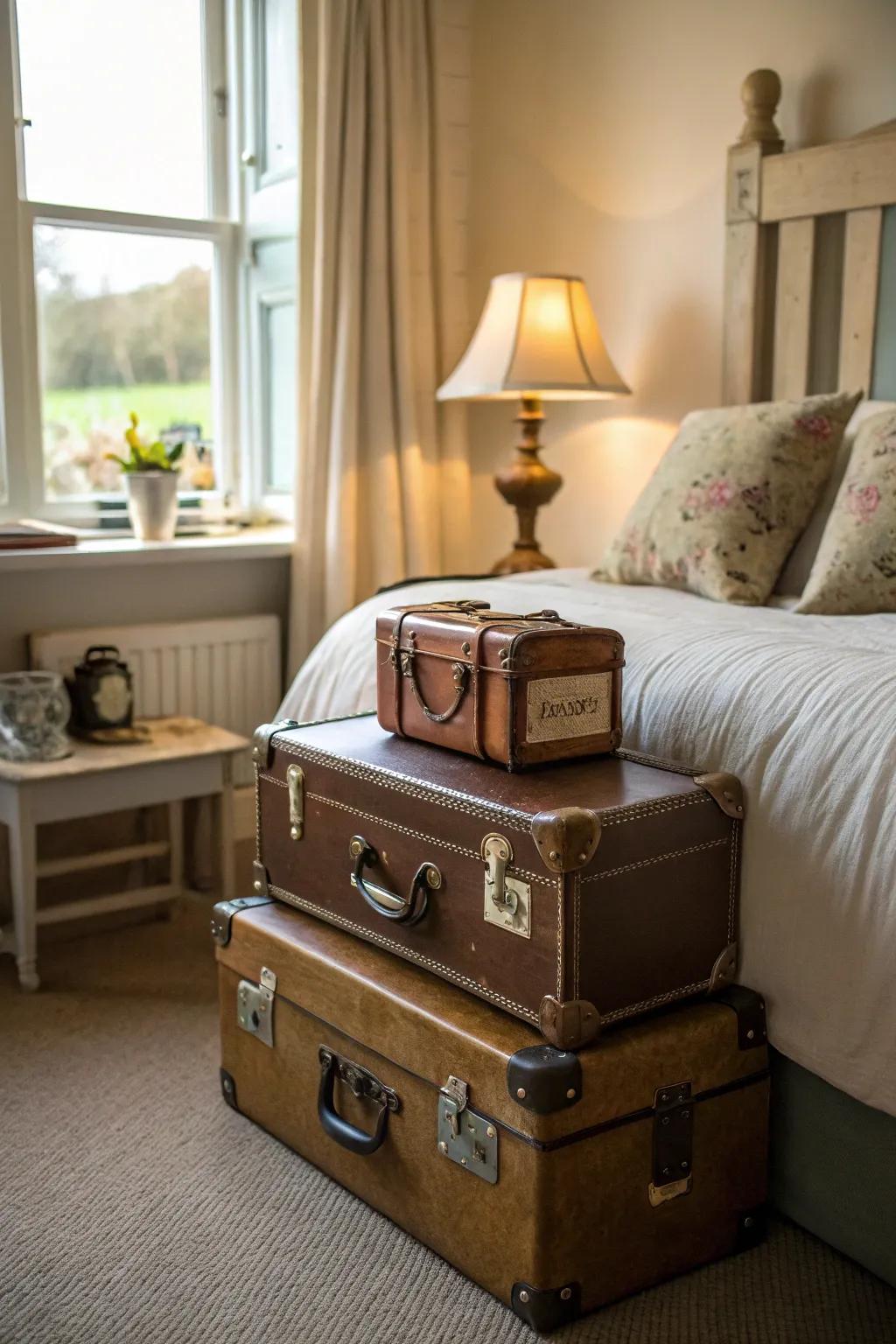 Suitcases from the past add storage and sophistication.