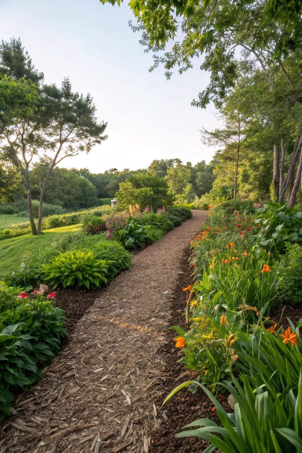Mulch paths extend an organic and eco-conscious walkway solution.