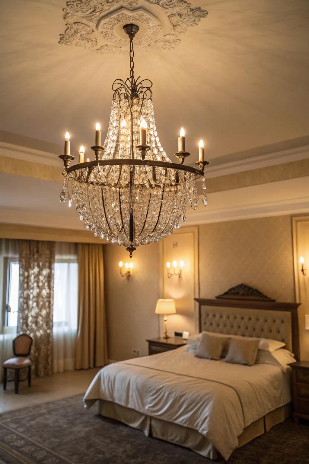 A candelabra adds beauty and a sparkle of light to any bedroom.
