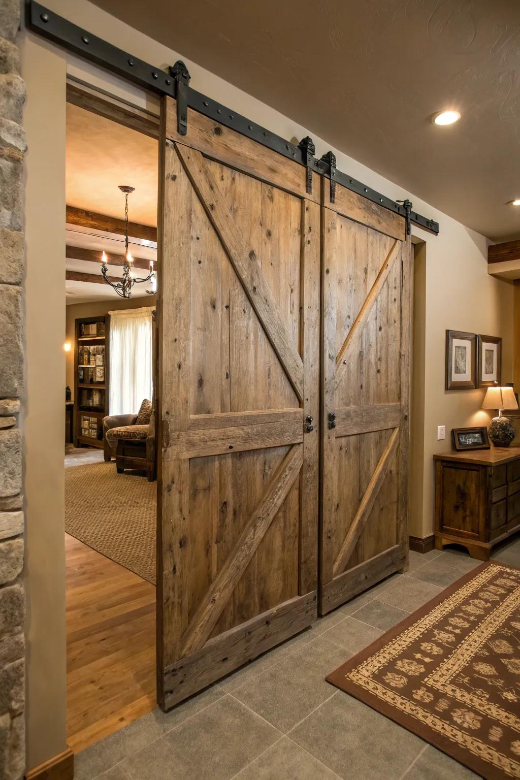 Moving rural doors bring rustic charm and distinct separation to any space.