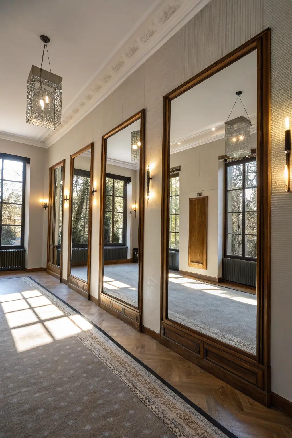 A space boosted by reflective surfaces which greatly expand and brighten its inherent essence.