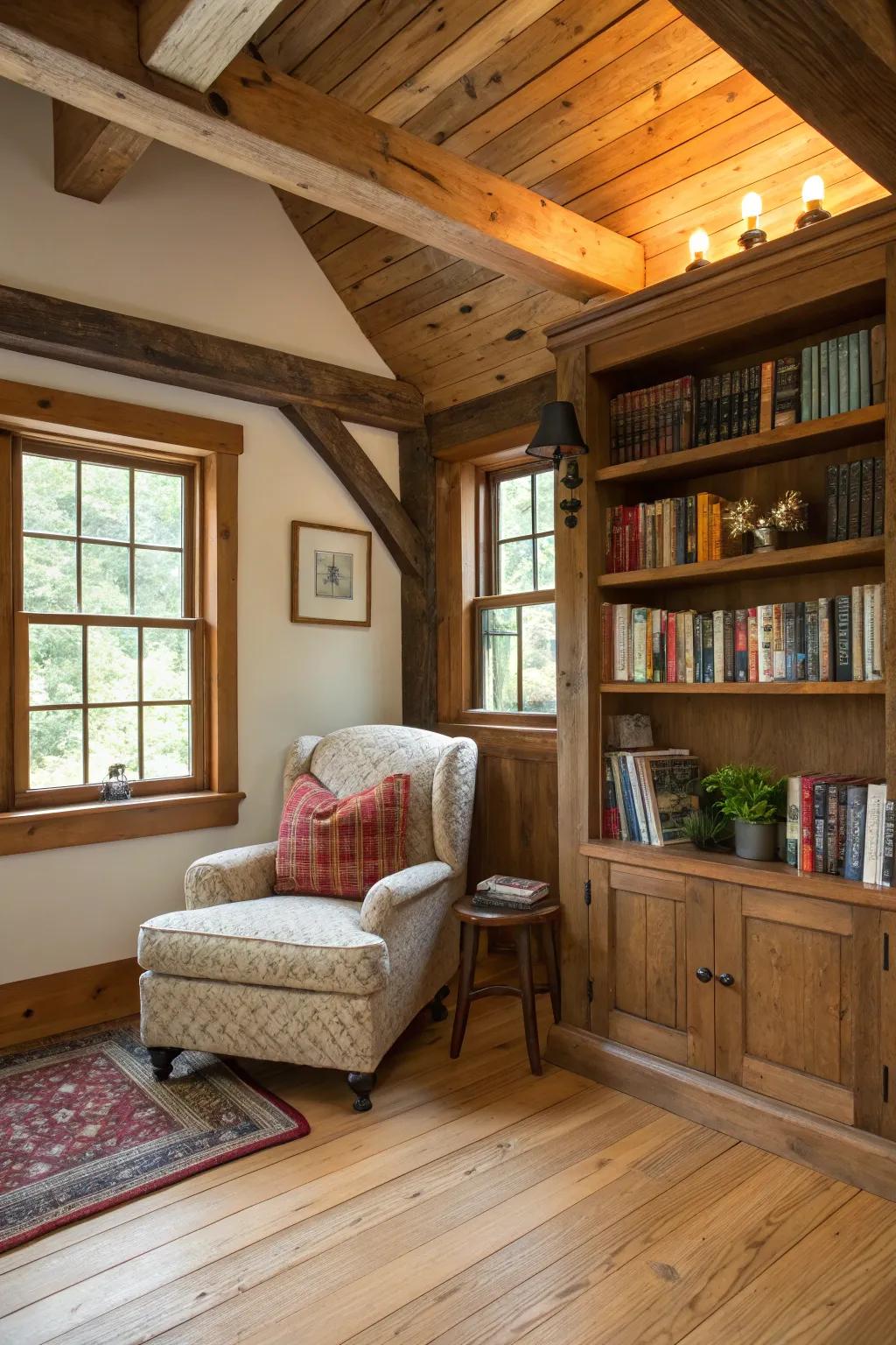 A cozy nook provides a personal retreat within the family space.