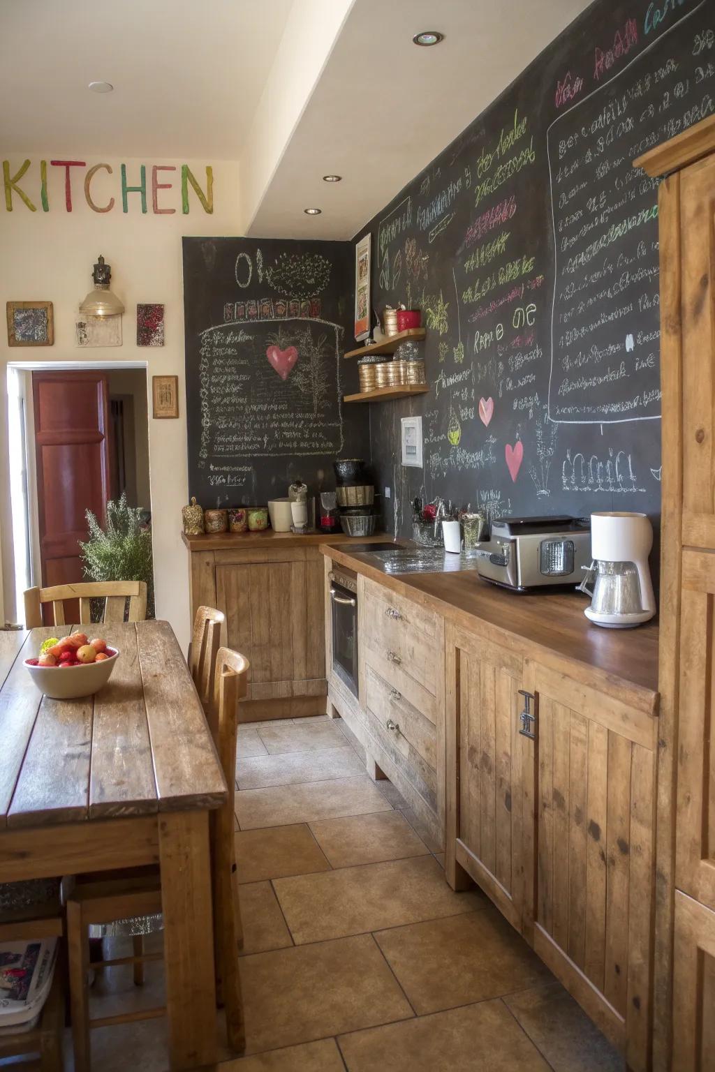 Slate walls provide a creative touch to this rural house kitchen.
