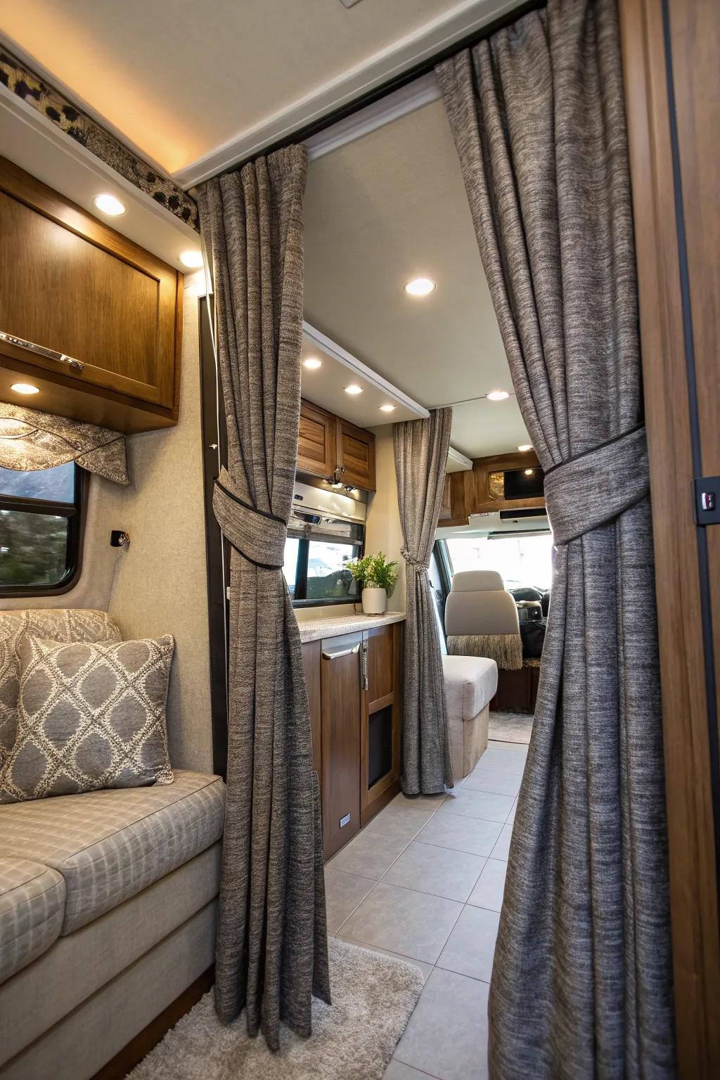 Understated elegance with textured solid curtains.