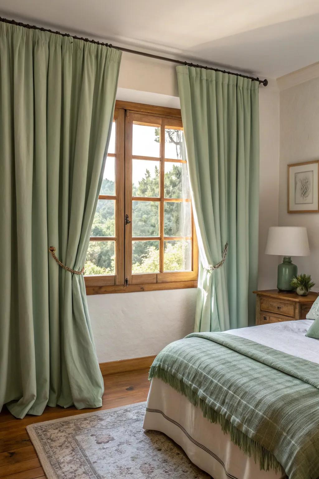 With pale green curtains, add softness.