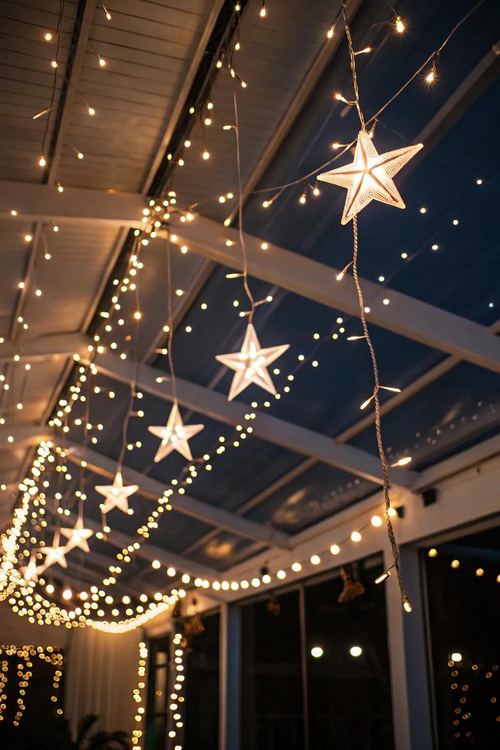 A starry night effect using a sparkle light canopy.