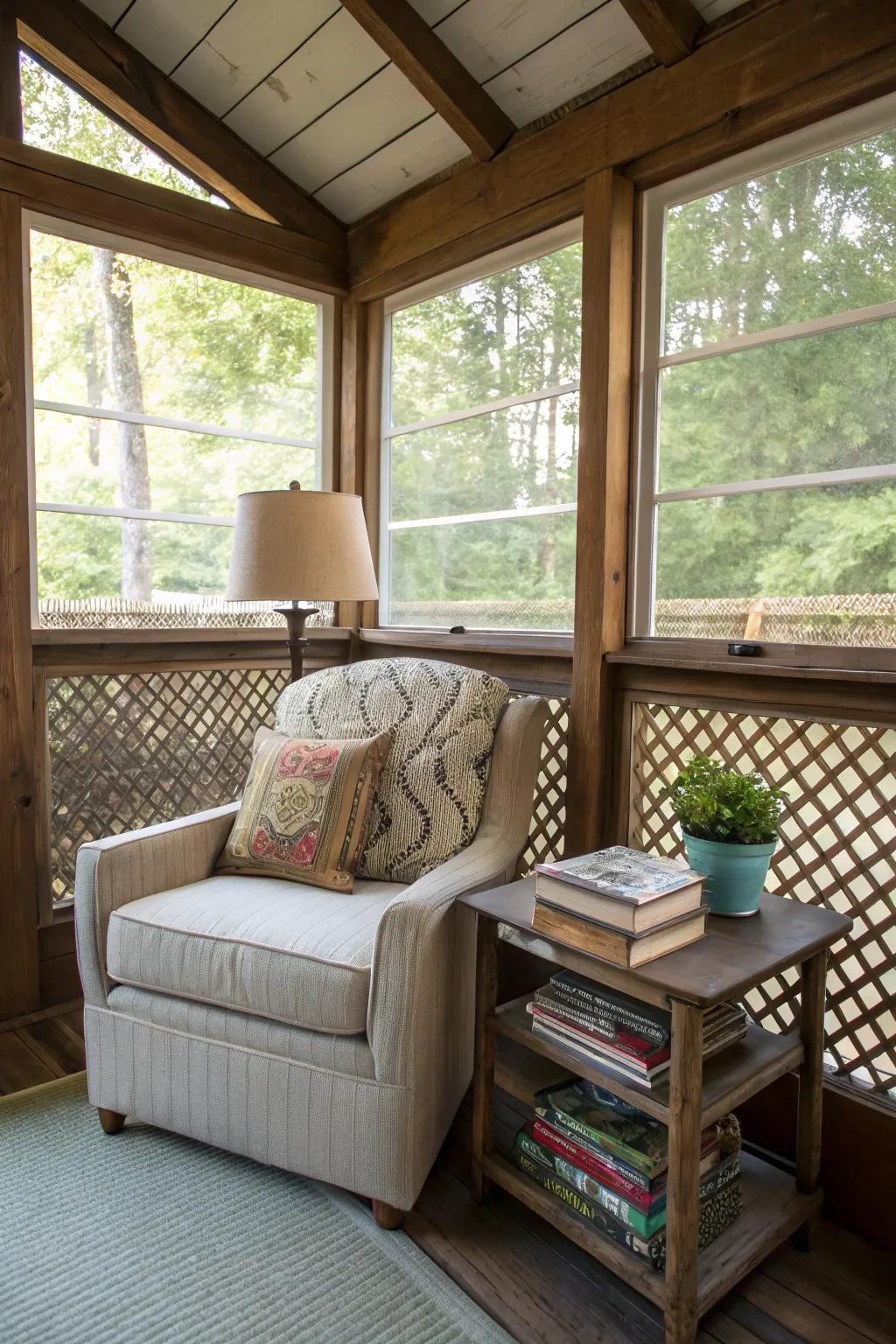 A reading retreat provides a tranquil escape.