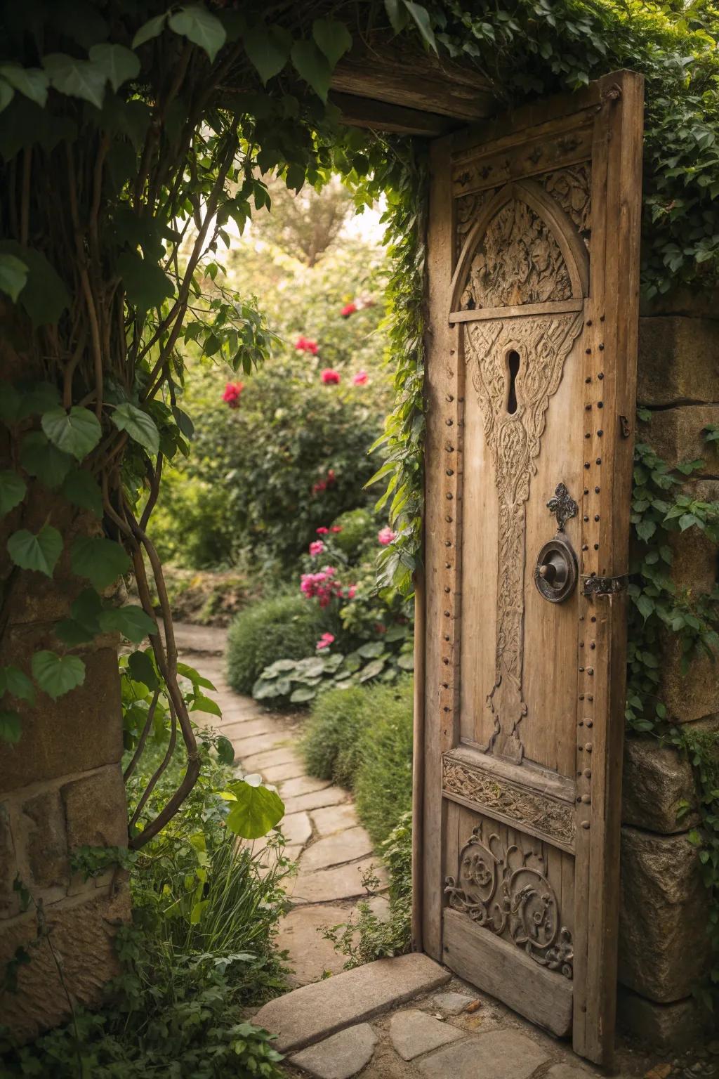 A secret keyhole appends an element of intrigue to this garden portal.