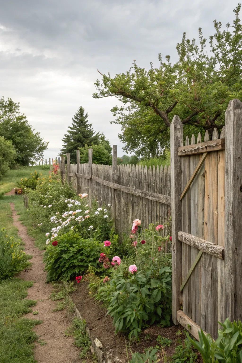 Recycled timber infuses individuality and sustainability into this charming partially private fence.