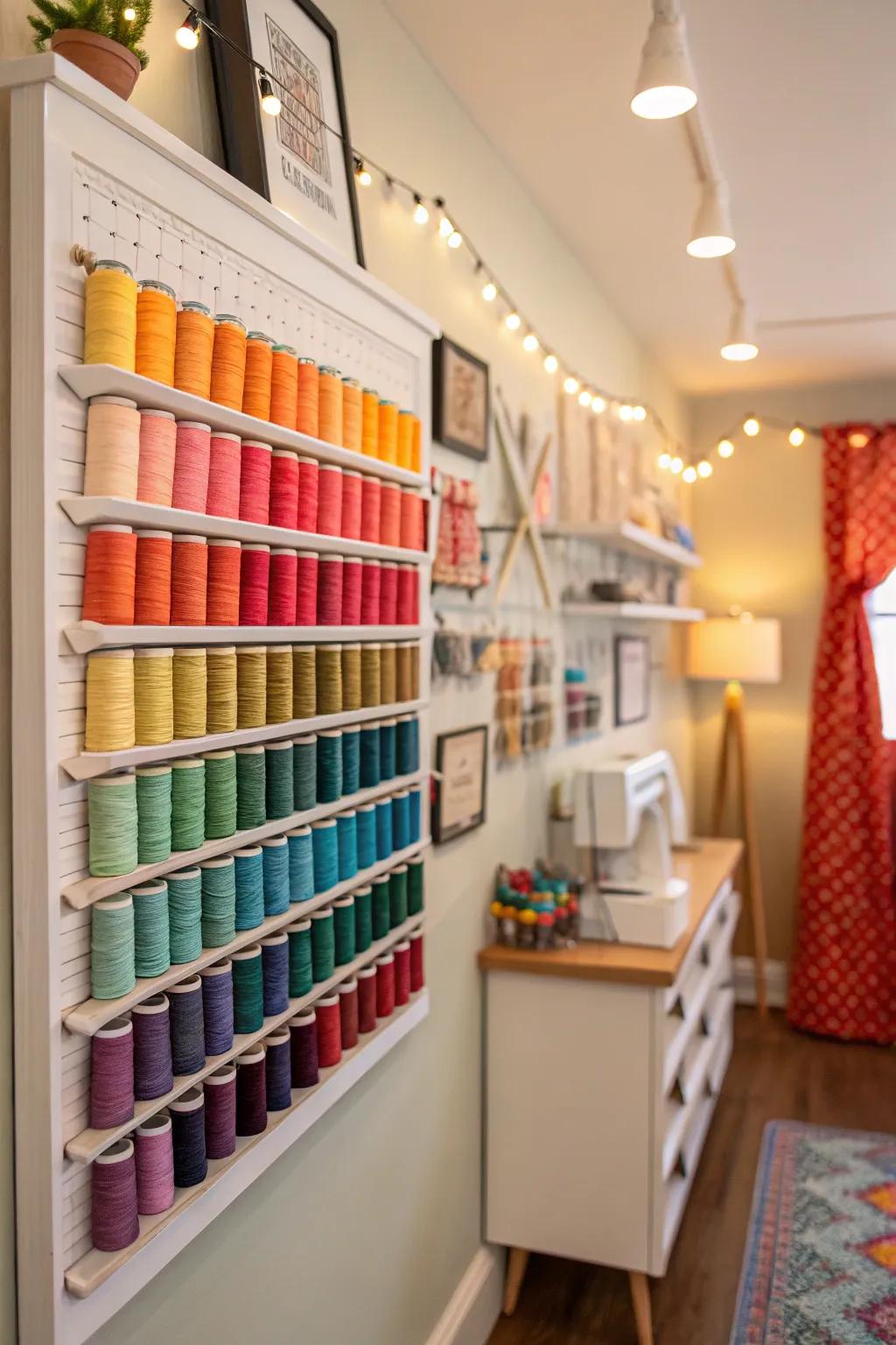 A thread display works as a decorative and functional element.