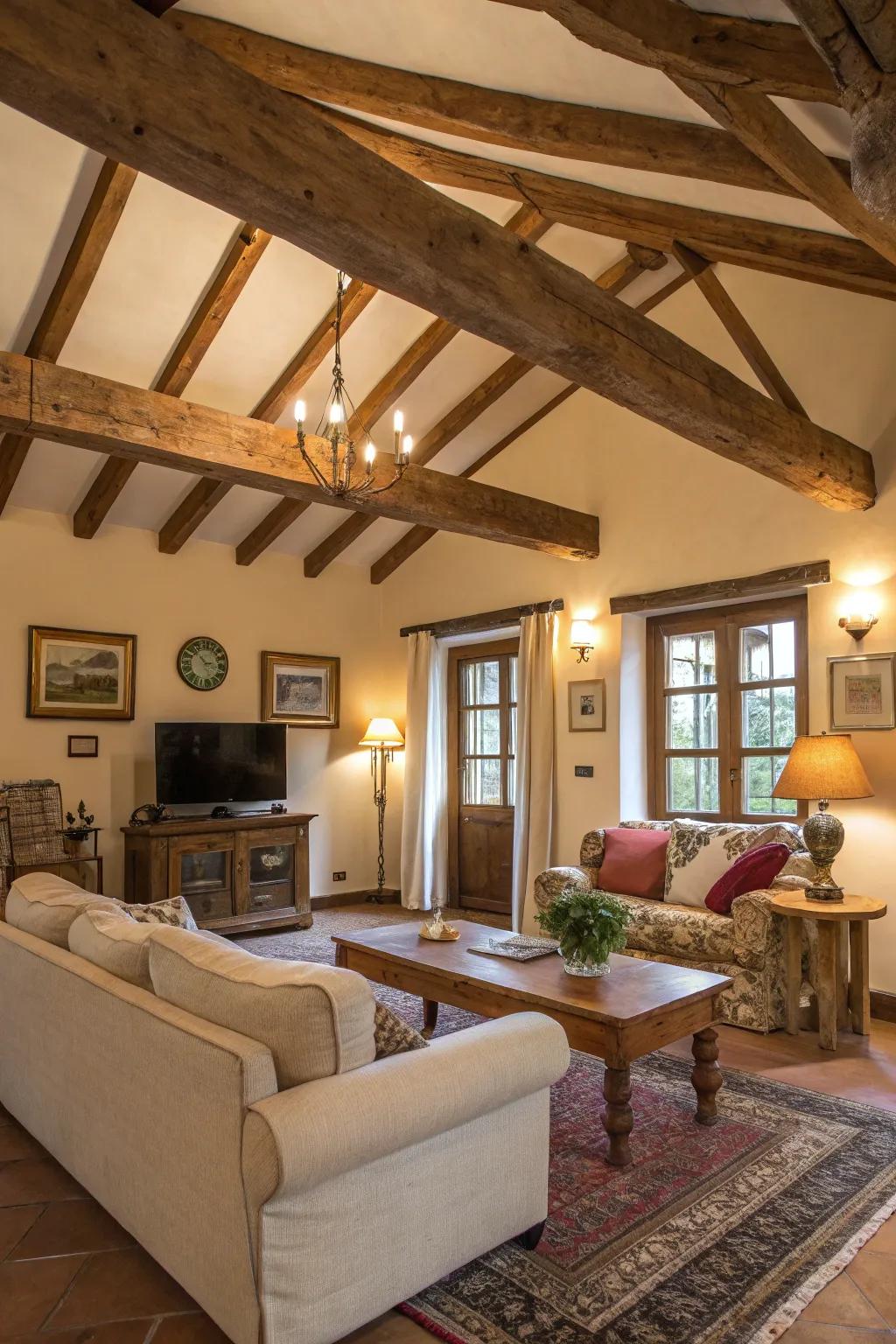 Exposed beams add rustic charm and architectural interest.