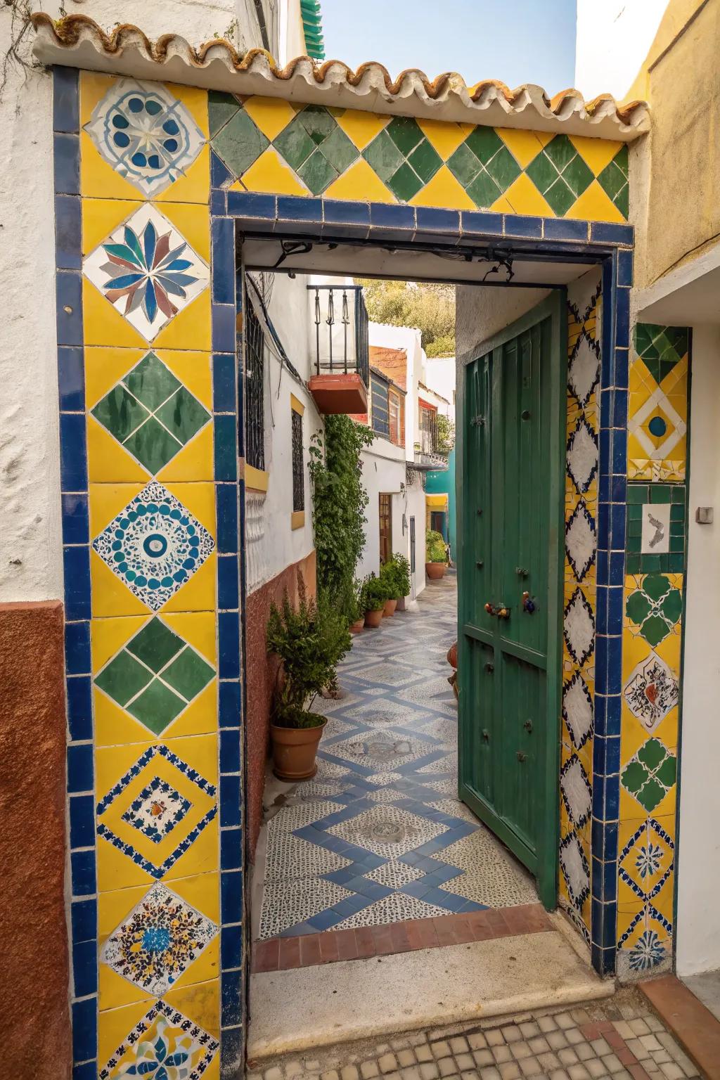 A tile-embellished gate exuding Mediterranean allure.